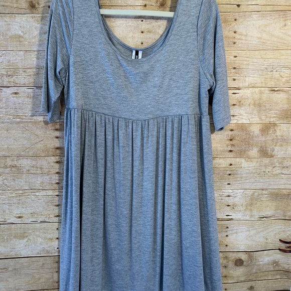 MOA Collection Grey Scoop Neck Short Babydoll Empire Waist Elbow Sleeves 2XL - Picture 2 of 6